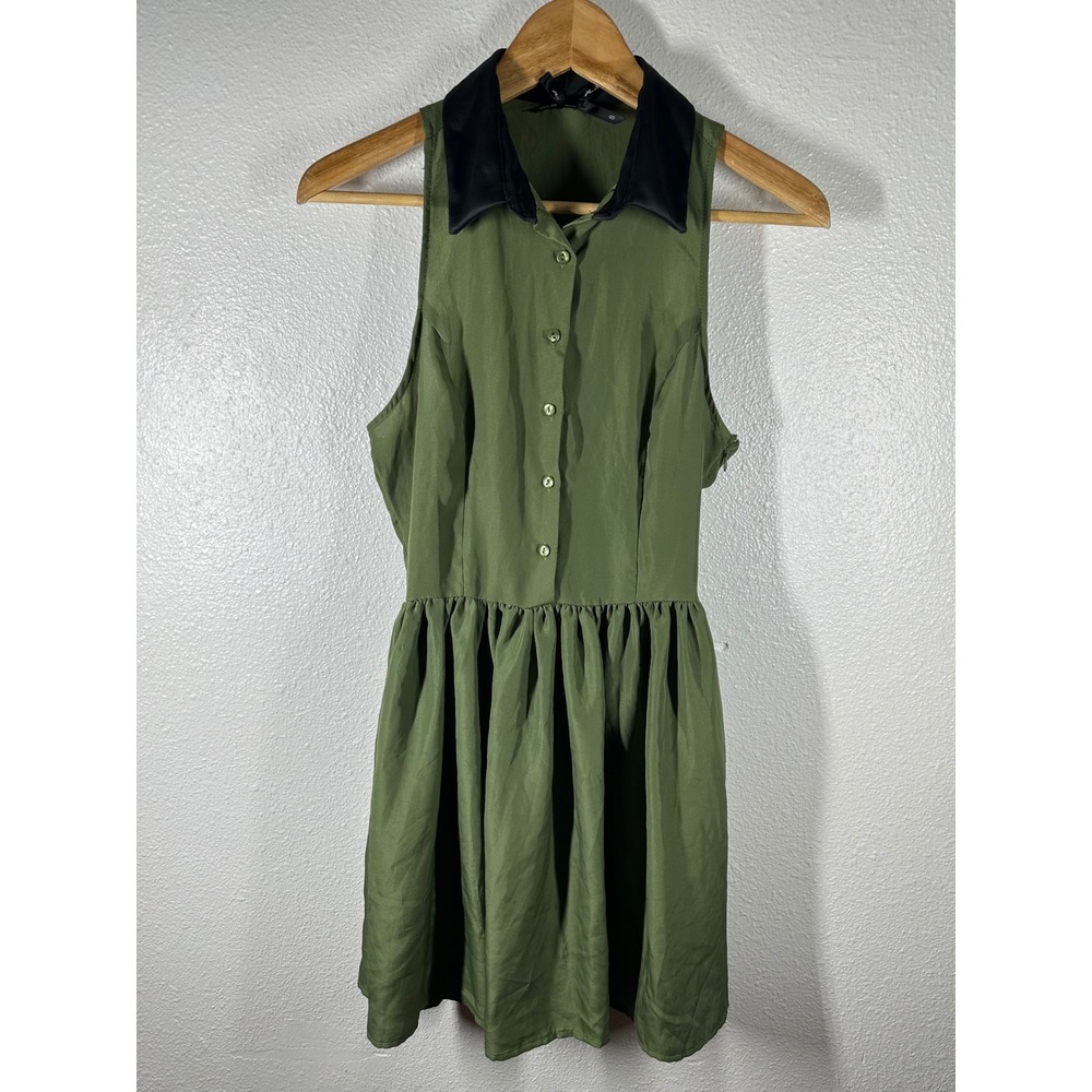 Ali & Kris Dress Womens Small Olive Sleeveless Collared Fit & Flare Mini Cutout